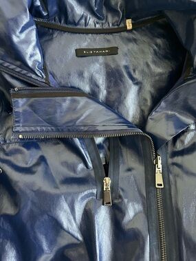 Elie Tahari Lacquered dark blue raincoat